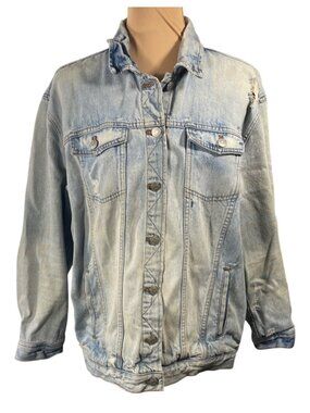 Madewell Women's Jean Jacket Oversized Size XL Light Wash Heavy Distress